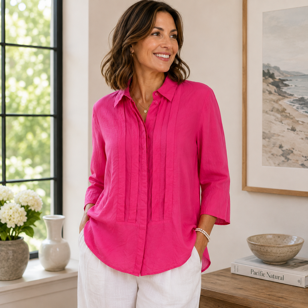 Anne Fontaine Shirt 40 Womens 6-8 Medium Pink Pleated Hidden Placket La Garconne